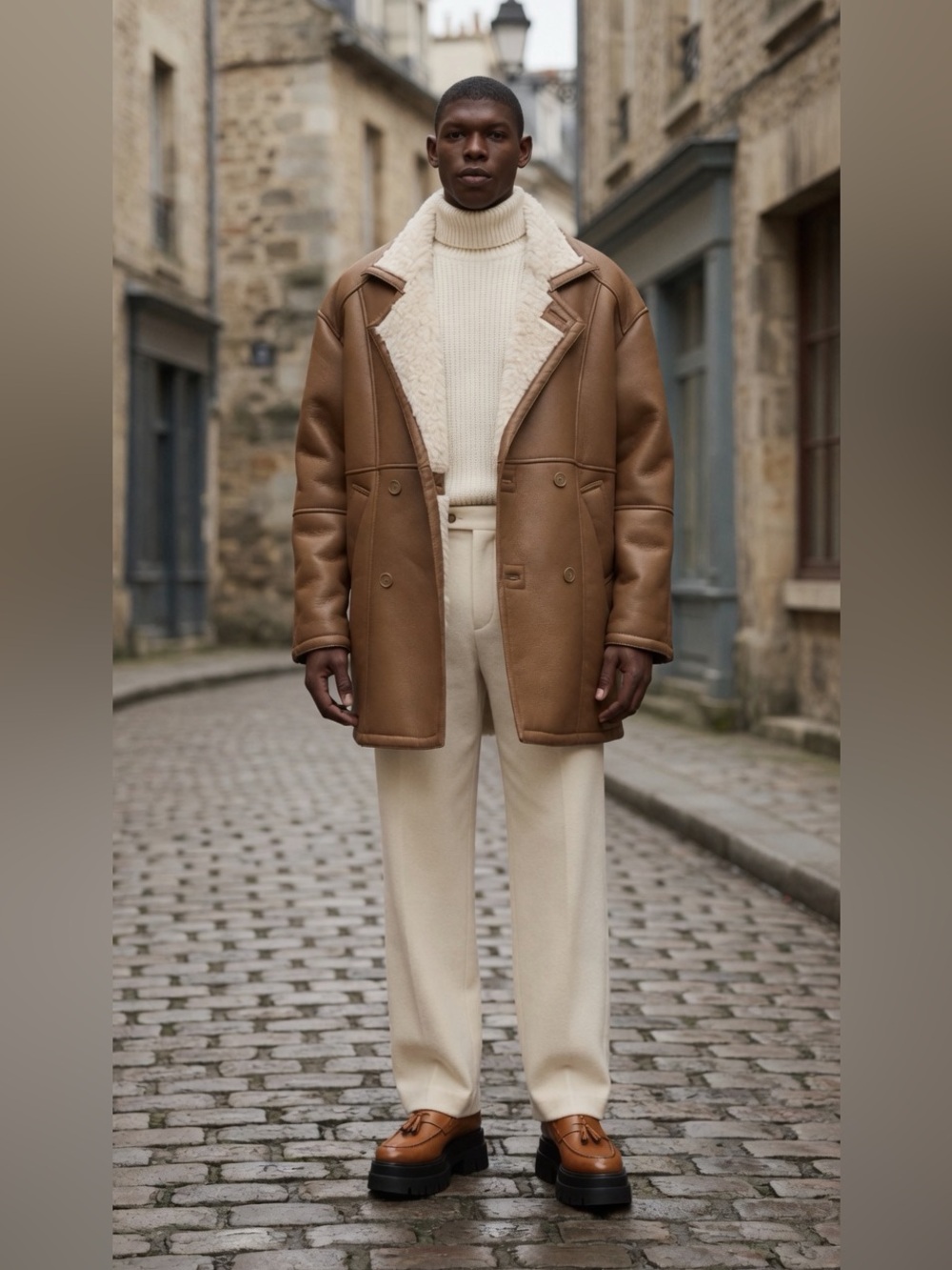 Mens 2X oversized tan faux leather & Sherpa coat (final markdown)